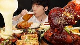 ASMR MUKBANG | 대왕  통 돼지 종아리찜 치즈 김치 등갈비 튀김 먹방 FRIED RIBS AND korean street food EATING
