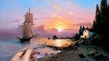【Oil painting】With the afterglow of the sunset, we set sail