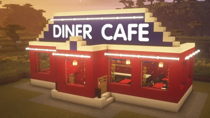 How to build American diner cafe in Minecraft