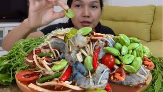 ตำซั่วกุ้งสดสะตอ ขนมจีนมุ่นตบท้ายแซ่บๆ|wern woei