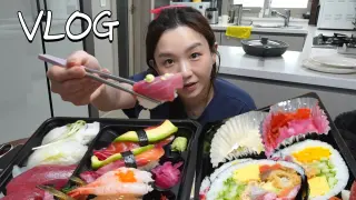 초밥 먹방으로 새로 산 마이크 테스트😲ㅣ대청소,초밥,후토마키,햄버거,정북토성,먹방브이로그ㅣHamzy Vlog