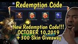 Redemption Code in Mobile Legends | October 10,2019 + 300 Skin Giveaway