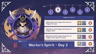 Day 2: Warrior's Spirit Hard & Pro Mode Gameplay Guide (Hirotatsu) | Genshin Impact