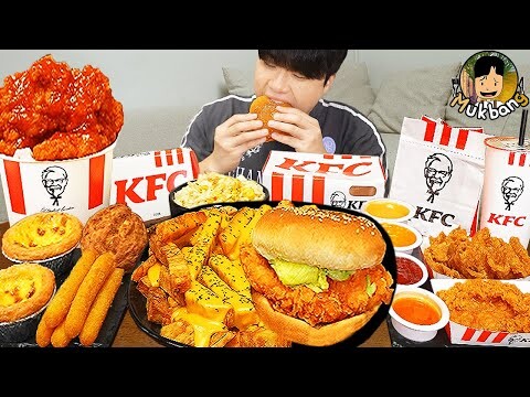 ASMR MUKBANG KFC 양념 치킨먹방! 치즈 햄버거 치즈스틱 후라이드치킨 & 레시피 CRISPY FRIED CHICKEN CHEESE BURGER EATING SOUND!