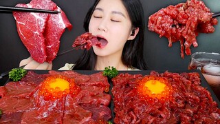[ONHWA] 生牛肉和鲑鱼子 咀嚼音!❤️ 牛肉刺身