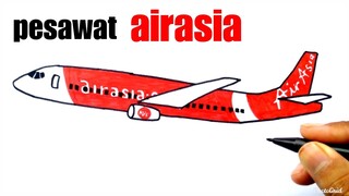 Menggambar Pesawat - Cara Menggambar dan Mewarnai Pesawat Terbang Airasia, Gambar Kapal Terbang #DN