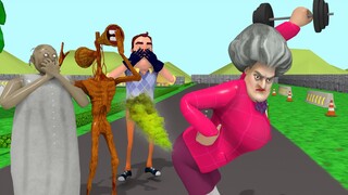 Scary Teacher 3D Gym Challenge - Who Strongest with Siren Head, Miss T, Granny Funny