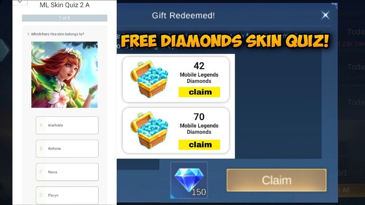 CLAIM FREE DIAMONDS SKIN QUIZ! | NEW APPLICATION GET FREE MLBB DIAMONDS BY ANSWERING QUESTIONS