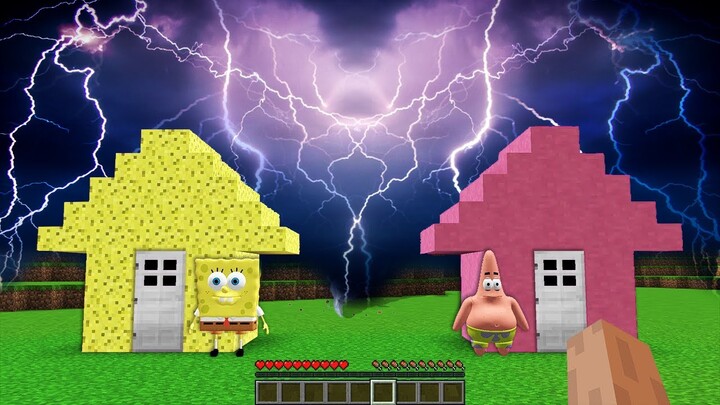 SPONGEBOB HOUSE and PATRICK HOUSE vs THUNDERSTORM in Minecraft! BIKINI BOTTOM Animation!