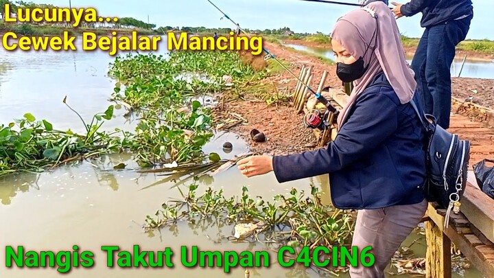 Ngakak!! Cewek Belajar Mancing Takut Sama C4Cin6