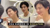 Cha Eunwoo looking very happy during the Dior Beauty Event in Singapore.