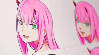 การวาดภาพ - Zero Two ในรูปแบบอะนิเมะที่แตกต่างกัน Darling In The Franxx