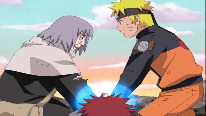 Chiyo Uses Her Reincarnation Jutsu to save Gaara's life, Guy and Kakashi's friendship