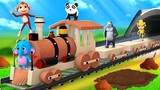 Funny Animals Magical Clay Train in Forest | Funny Animal Videos 3D Cartoons in Jungle Comedy