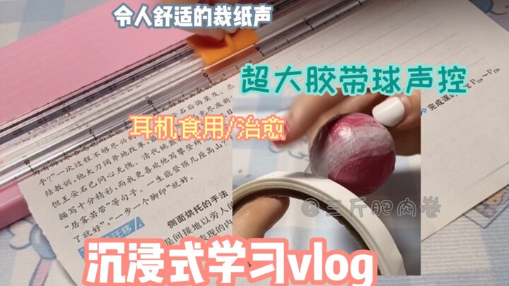 沉浸式学习vlog 超大胶带球声控 裁纸声 耳机食用/治愈