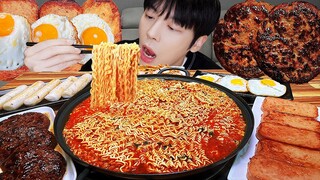 AMSR MUKBANG | 직접 만든 간장계란밥 먹방 & 레시피 라면, 계란 통스팸, 김치 | FIRE NOODLES EATING