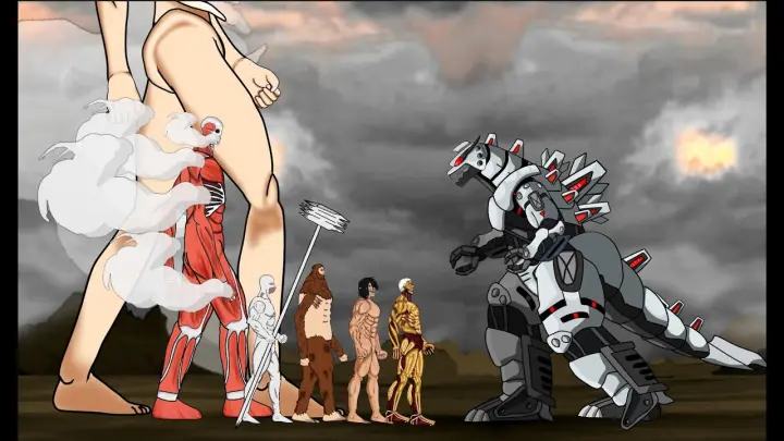Mechagodzilla VS Attack On Titan, Eren titan, colossal armin titan, beast titan, shifter titan dc2
