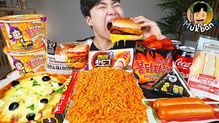 ASMR MUKBANG 편의점 핵불닭 미니!! 떡볶이 & 핫도그 & 치즈 피자 FIRE Noodle & HOT DOG & CHEESE PIZZA EATING SOUND!