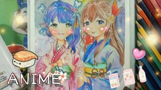 Vẽ Couple Anime Girl | How To Draw Watercolor by Ktage