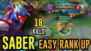 Saber! 18kills easy rank up to mythic! mobile legends