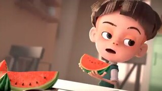 A Cautionary Tale is about a boy who accidentally eats a watermelon seed and later the seeds start