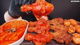 ASMR MUKBANG | Spicy Fried Chicken 🍗 Fire Noodles TTEOKBOKKI EATING 양념치킨 & 떡볶이 소스 퐁당! 먹방