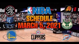 NBA Schedule and NBA Standings as of March 5, 2021