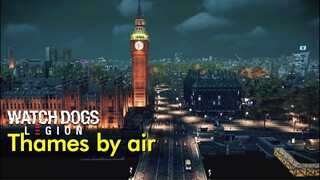 River Thames northern banks night aerial tour | Watch Dogs: Legion (2030s London)