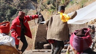 Men Dancing in Nepalese Cultural Music Panchebaja |