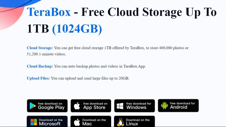 Terabox 1TB  Free Cloud Storage  (1024GB)