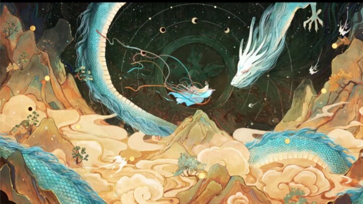 Original Chinese style illustrations "Blue Dragon" and "Suzaku"