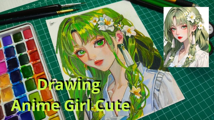 DRAWING ANIME GIRL - Faber Castel + Watercolor