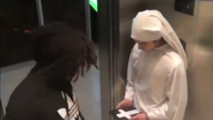 elevator prank. scary nun