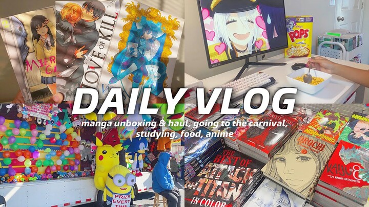 daily vlog : manga unboxing & haul, going to the carnival, studying, food, anime !