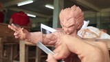 Wooden carving of Majin Vegeta, with explosive muscles!