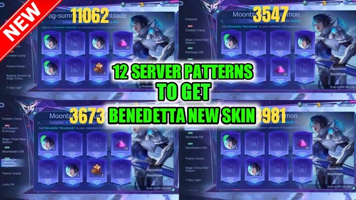 TRICKS! 12 SERVER PATTERNS TO GET BENEDETTA NEW SKIN! MOBILE LEGENDS BANG BANG