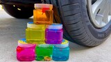 Eksperimen: Slime Gelas Penuh Warna Warni VS Roda Mobil | Menghancurkan Hal Renyah Dengan Mobil!