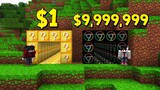 ถ้าเกิดมี!?【ถ่ำลักกี้บล็อค คนจน $1 เหรียญ VS ถ่ำลักกี้บล็อค คนรวย $9,999,999 เหรียญ】- Minecraft