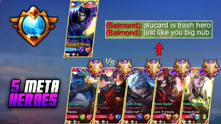 YUZUKE VS 5 META HEROES TRASHTALKERS! THEY SAID "ALUCARDIS TRASH HERO?! " | OKAY, LET'S SEE!