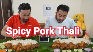 Spicy Pork Thali EATING CHALLENGE  || Spicy Pork Manipuri Style | Pork Thali Eating Challenge | Oksa