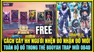 (Free Fire) CÁCH CÀY HUY HIỆU NGƯỜI NHỆN ĐỎ NHẬN HÀNH ĐỘNG VÀ BALO NHỆN, TOÀN BỘ ĐỒ THẺ BOOYAH TRAP