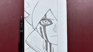 Anime sketch | how to draw boruto half face step-by-step