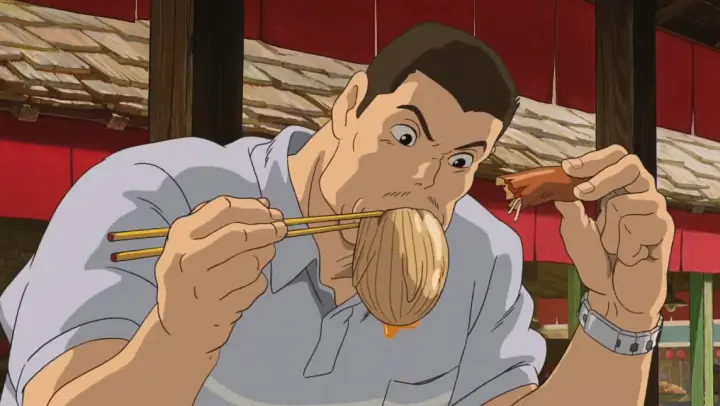 [Spirited Away] What did Chihiro's dad swallow before becoming a pig?