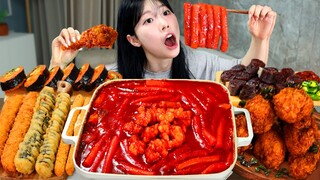 ASMR MUKBANG| 직접 만든 떡볶이 양념치킨 김밥 튀김 먹방 & 레시피 FRIED CHICKEN AND Tteokbokki EATING