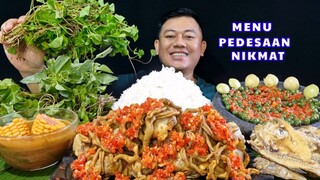 MUKBANG MAKAN LALAPAN JENGKOL MENTAH  SAMBEL TERASI IKAN ASIN ANTANAN TAHU PEDAS