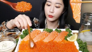 [ONHWA] Raw salmon and salmon roe chewing sounds!