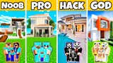 Minecraft Battle: Family Brand New Modern House Build Challenge - Noob vs Pro vs Hacker vs God