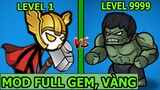 HERO WARS: Super Stickman MOD APK FUll GEM Vàng - Người Que Thần Thor VS HULK - Top Game Thành EJ