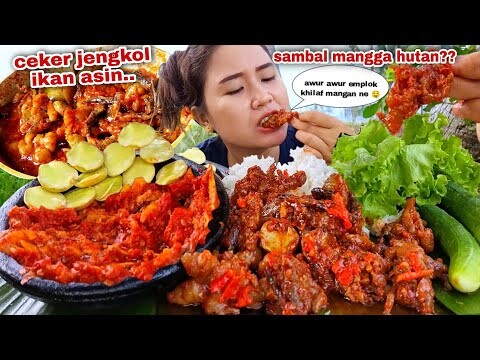 KENIKMATAN HAKIKI⁉️ CEKER LUNAK JENGKOL IKAN ASIN LALAPAN JENGKOL MENTAH SAMBAL MANGGA HUTAN