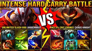 INTENSE HARD CARRY BATTLE | Unlimited Slash GOD Juggernaut Vs. 143.3% CRIT Chance Chaos Knight DotA2